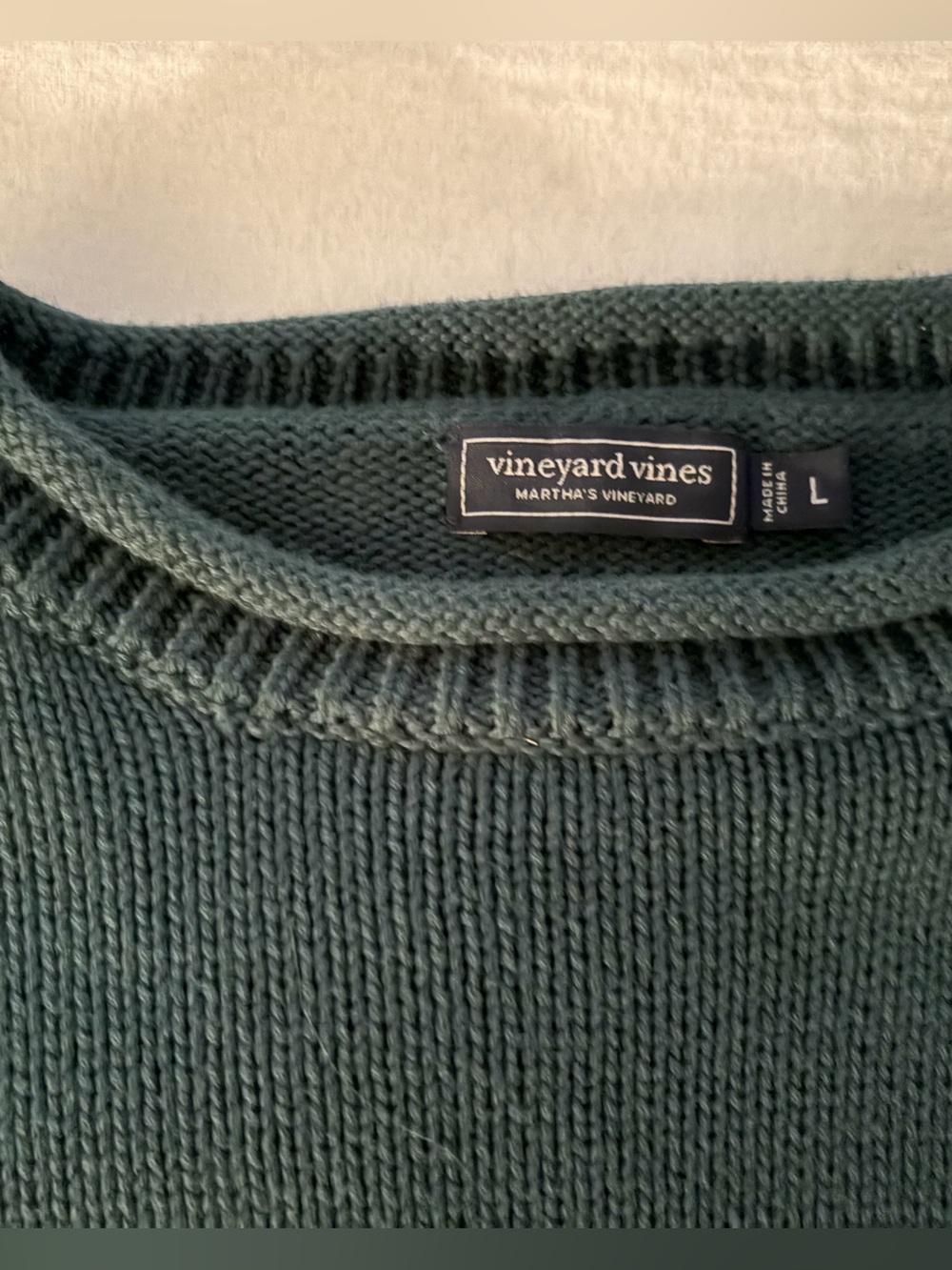Like New Vineyard Vines, Size Large, Dark Green & Mint Striped Crewneck Sweater - Picture 2 of 9
